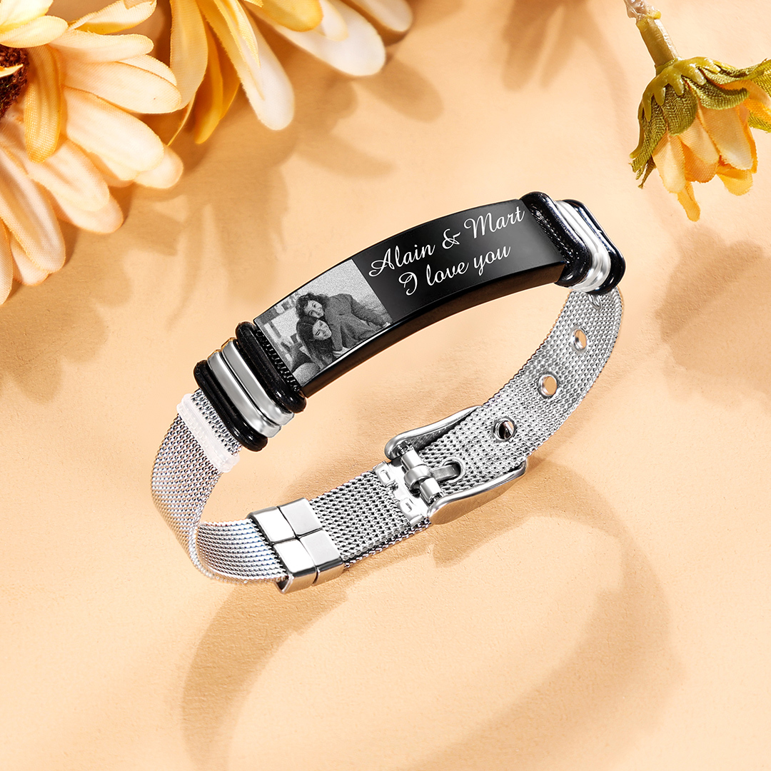 Personalized Women's Photo Bracelet Custom Photo ID Bar Wristband Bangle Gifts For Her