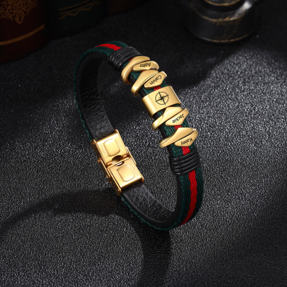 Personalized Leather Bracelet Custom 4 Names Mens Bracelet
