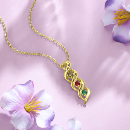 3 Names-Customized Necklace Cascading Pendant with 3 Birthstones Engraving 3 Names Gifts for Her