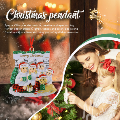 5 Names-Personalized Family Wooden Christmas Xmas Tree Decoration Ornament with Dog-Custom 5 Names Hanging Ornament Gifts For Family