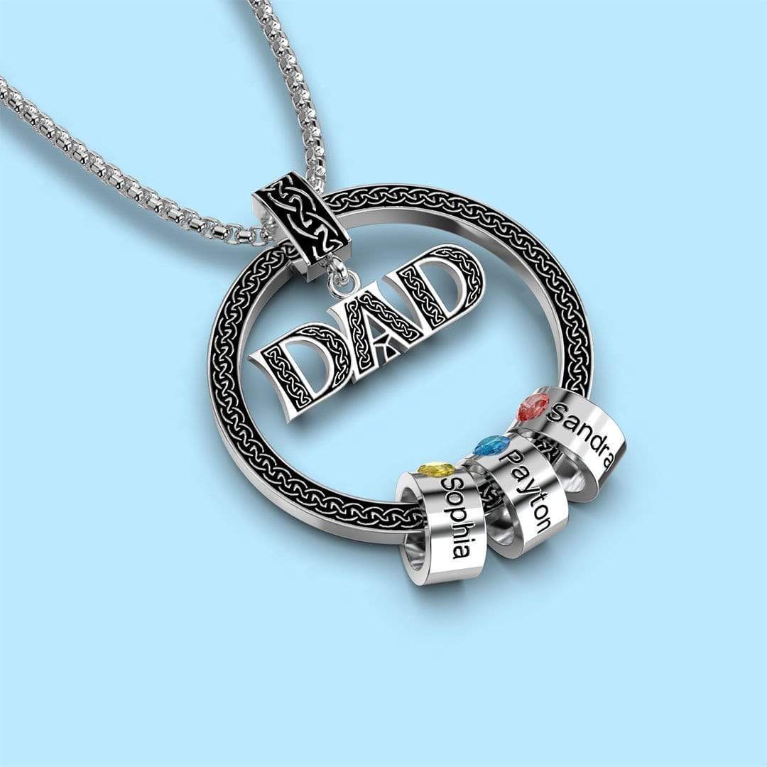 Dad Necklace Personalized Circle Men Necklace with Birthstones Engraved 5 Names Gifts For Father