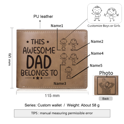 5 Names-Personalized Doll Customized Leather Men's Wallet Customized Name Folding Wallet for Dad