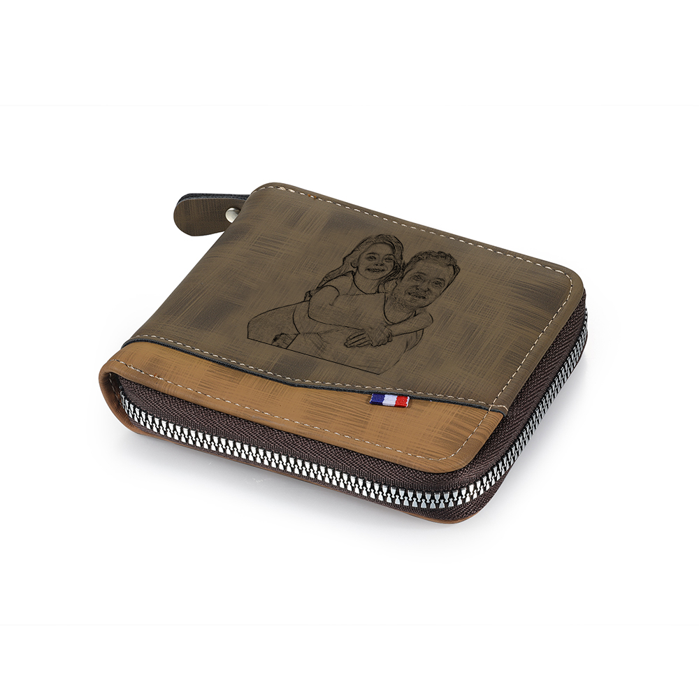 Photo Personalized Leather Zipper Men's Wallet Customized Name Letter Folding Wallet Three Colors Available for Grandpa