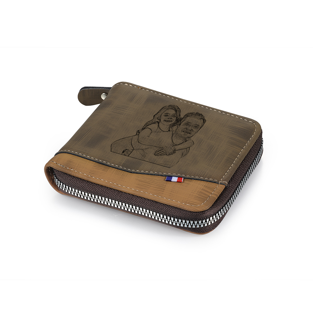 Photo Personalized Leather Zipper Men's Wallet Customized Name Letter Folding Wallet Three Colors Available for Grandpa