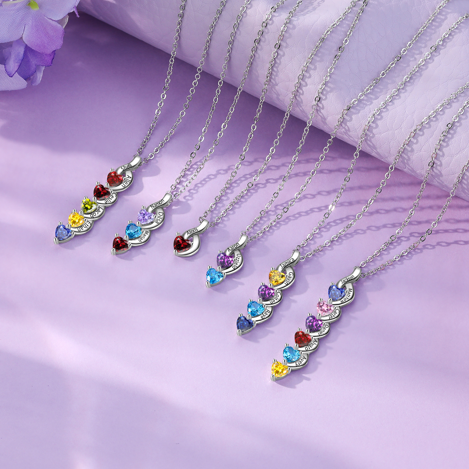 2 Names-Personalized Birthstone Necklace Names Necklace Special Gift For Women