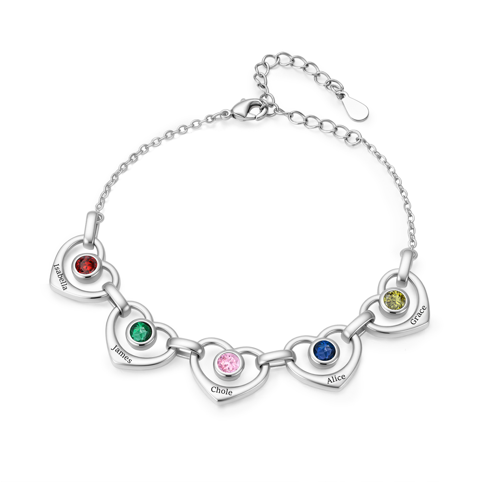 Personalized Intertwined Hearts Bracelet Customized With 1-5 Names And Birthstones Gift For Mom Or Girlfriend