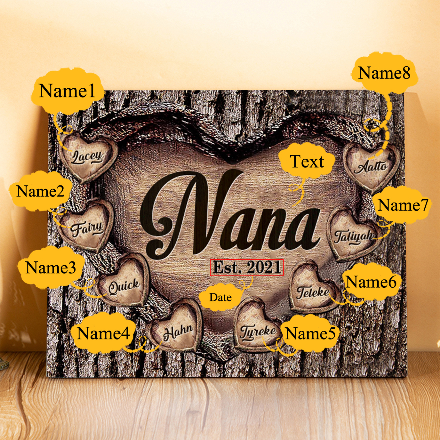 8 Names-Personalized Nana Wooden Ornament Custom Text And Date Home Decoration for Family
