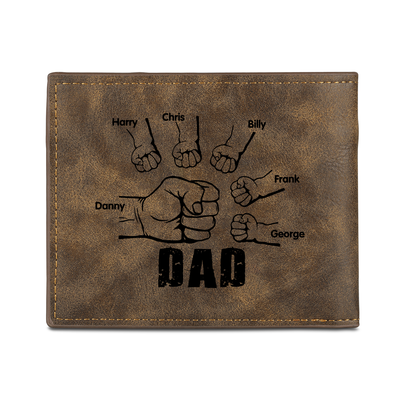 6 Names - Personalized Photo Custom Leather Men's Wallet as a Father's Day Gift for Dad