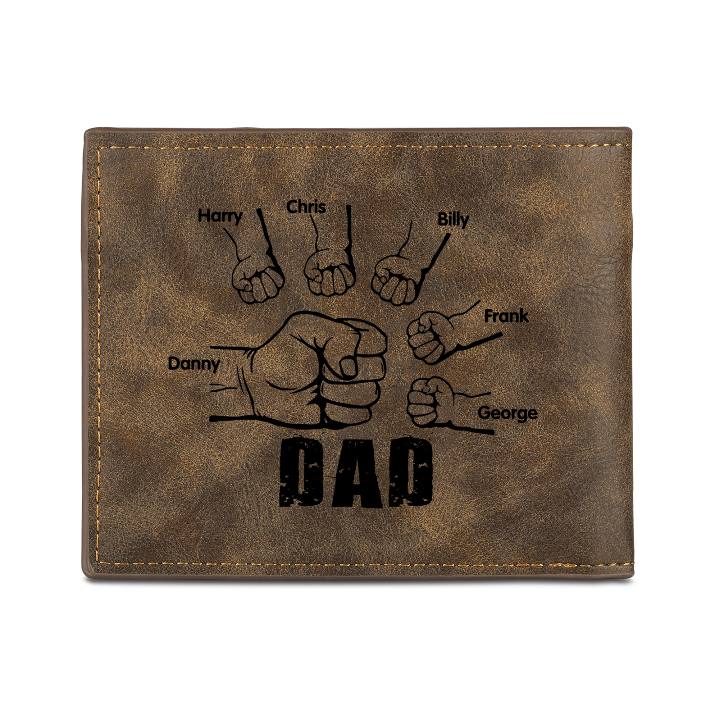 6 Names - Personalized Photo Custom Leather Men's Wallet as a Father's Day Gift for Dad