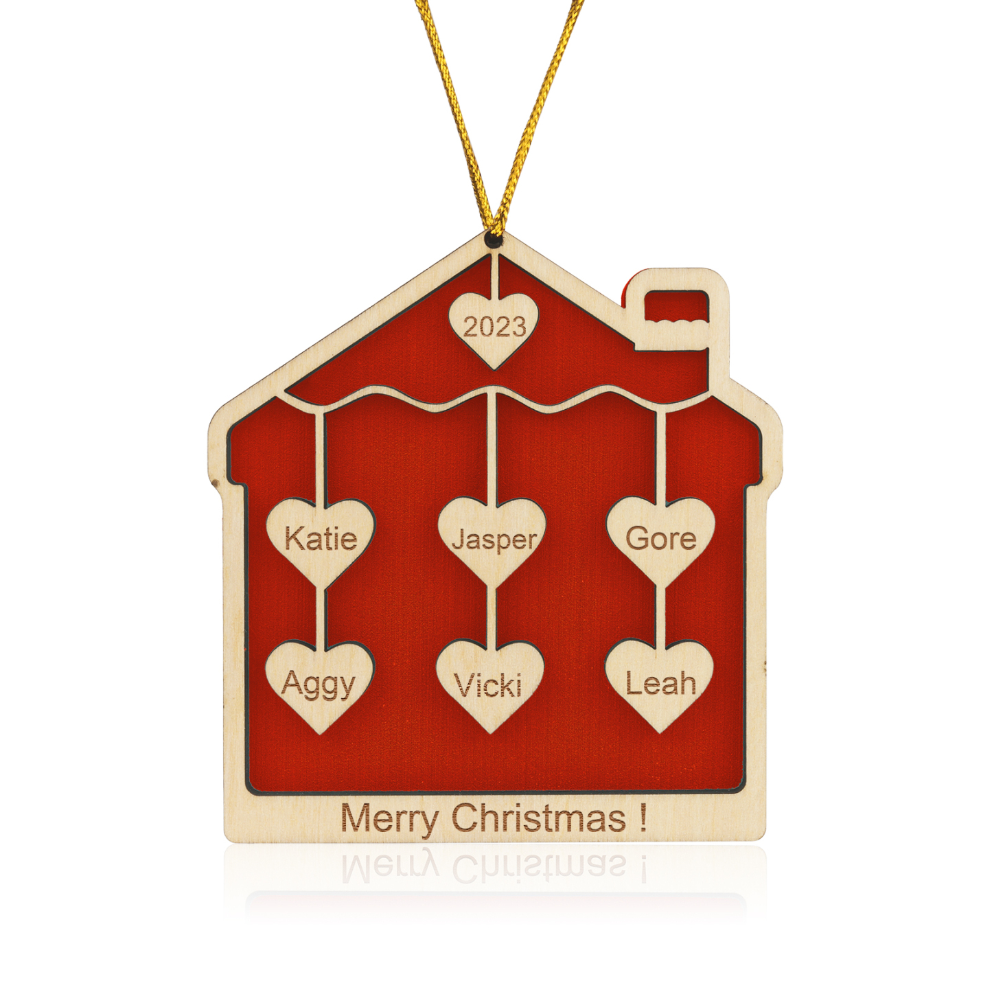 6 Names-Personalized Family Wooden Christmas Xmas Tree Decoration Ornament-Custom 6 Names And Year Hanging Ornament Gifts For Family