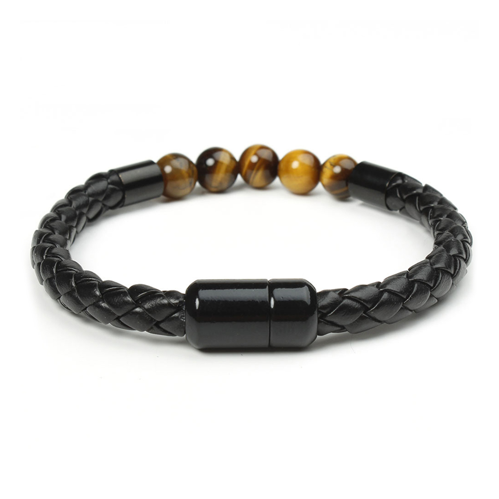 Tiger Eye Black Onyx Beaded Bracelet Men