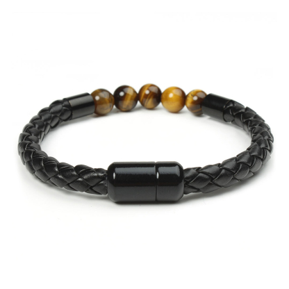 Tiger Eye Black Onyx Beaded Bracelet Men