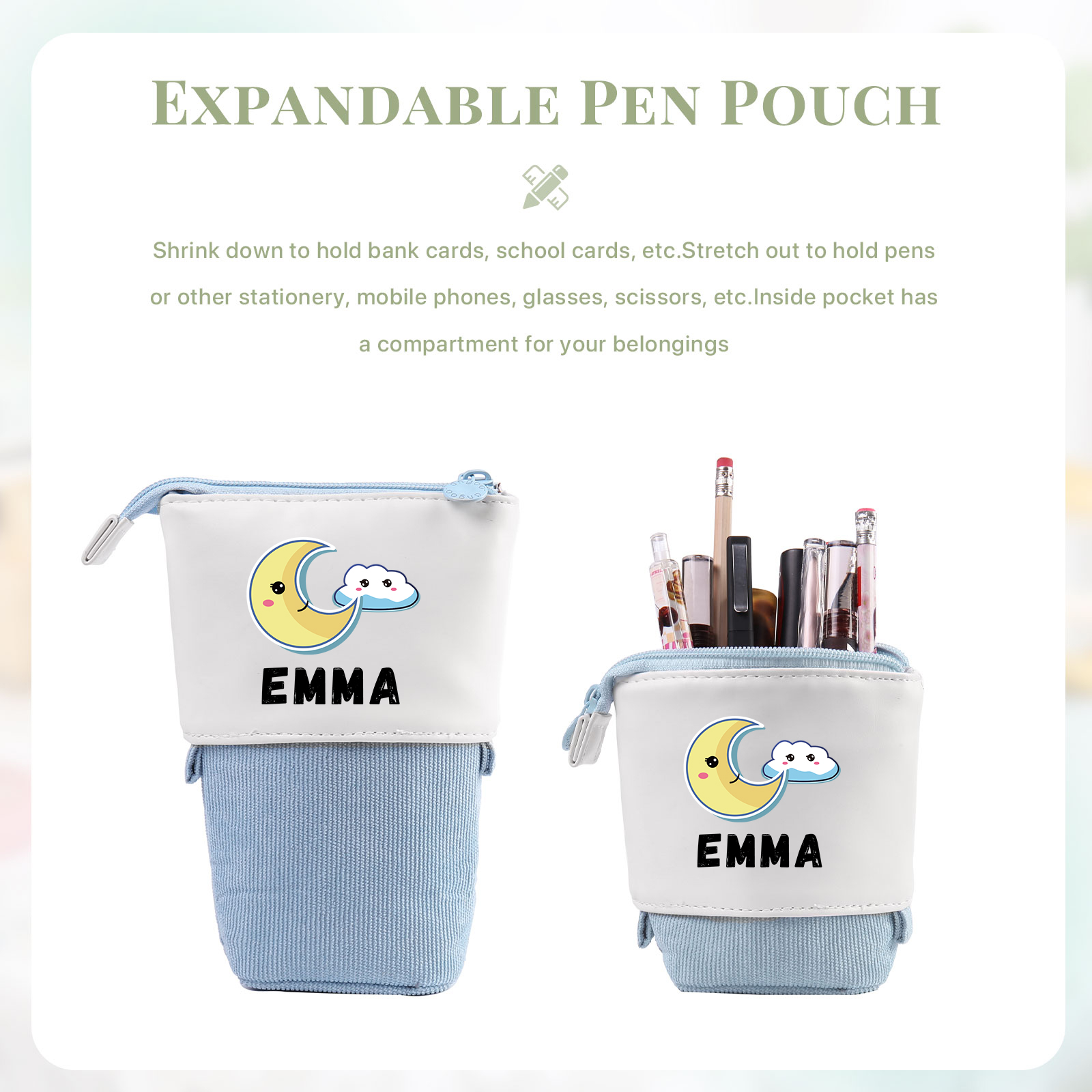 Personalized Moon Pencil Case Custom Name Pencil Case Back to School Gift for Boys/Girls