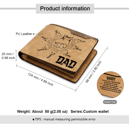8 Names - Personalized Fist Bump Pattern Custom Name Leather Men's Wallet as a Father's Day Gift for Dad