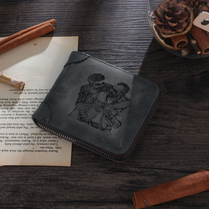 Photo Personalized Leather Zipper Men's Wallet Custom Text Fold Wallet for Dad