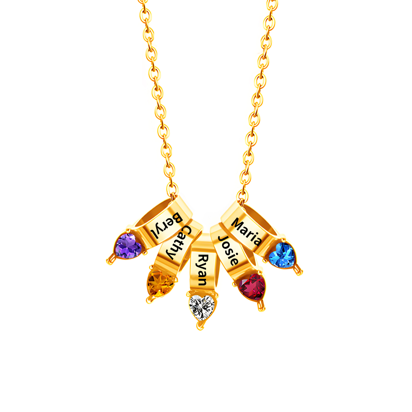 5 Names - Personalized Link Pendant Necklace with Customized Name and Birthstone Gift for Her
