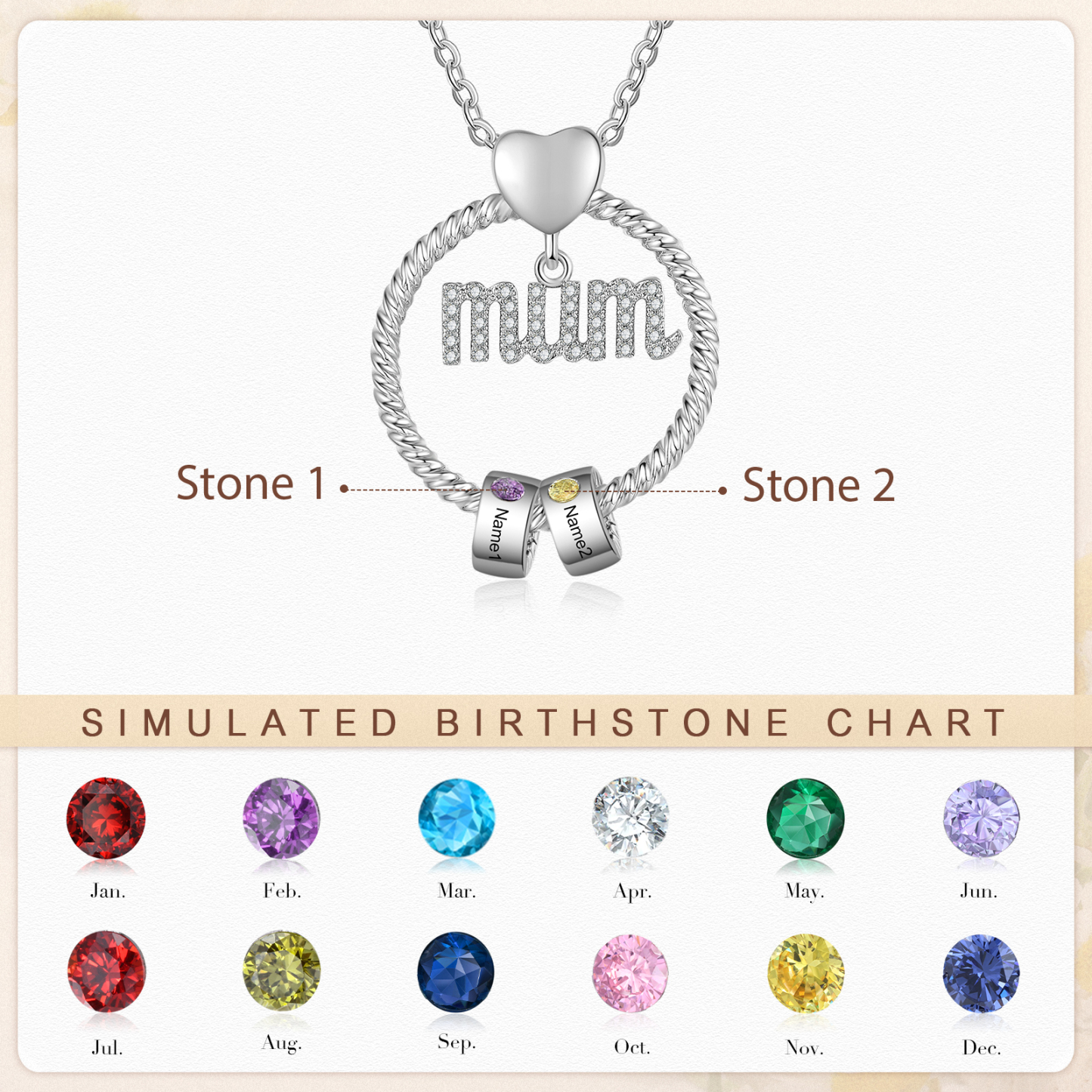 2 Names-Personalized Mom Necklace Set With  Premium Custom Necklace With 2 Birthstones Engraved Names Gift For Mom