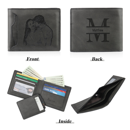 Personalized Name Leather Men's Wallet With Card Slot Engraved Letter And Photo Gift For Him