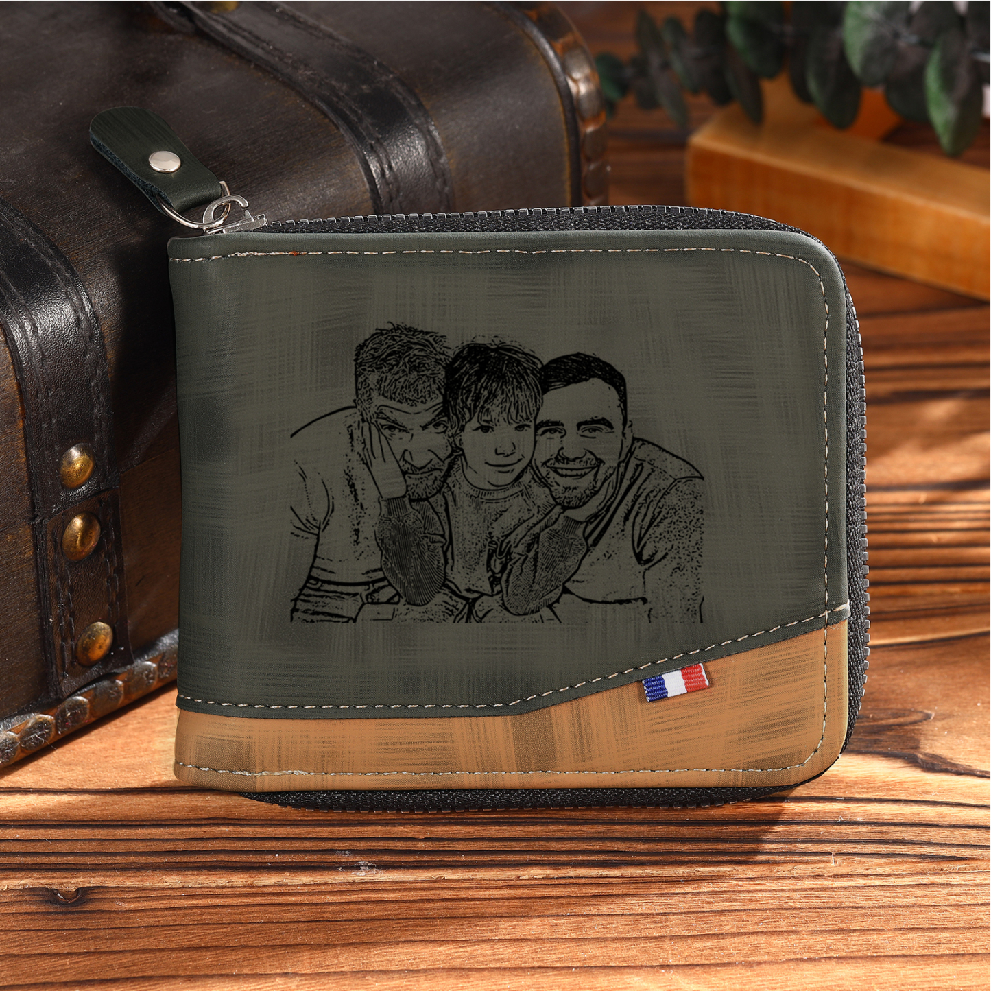 7 Names - Personalized Photo Custom Leather Men's Zipper Wallet as a Father's Day Gift for Dad