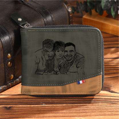 7 Names - Personalized Photo Custom Leather Men's Zipper Wallet as a Father's Day Gift for Dad