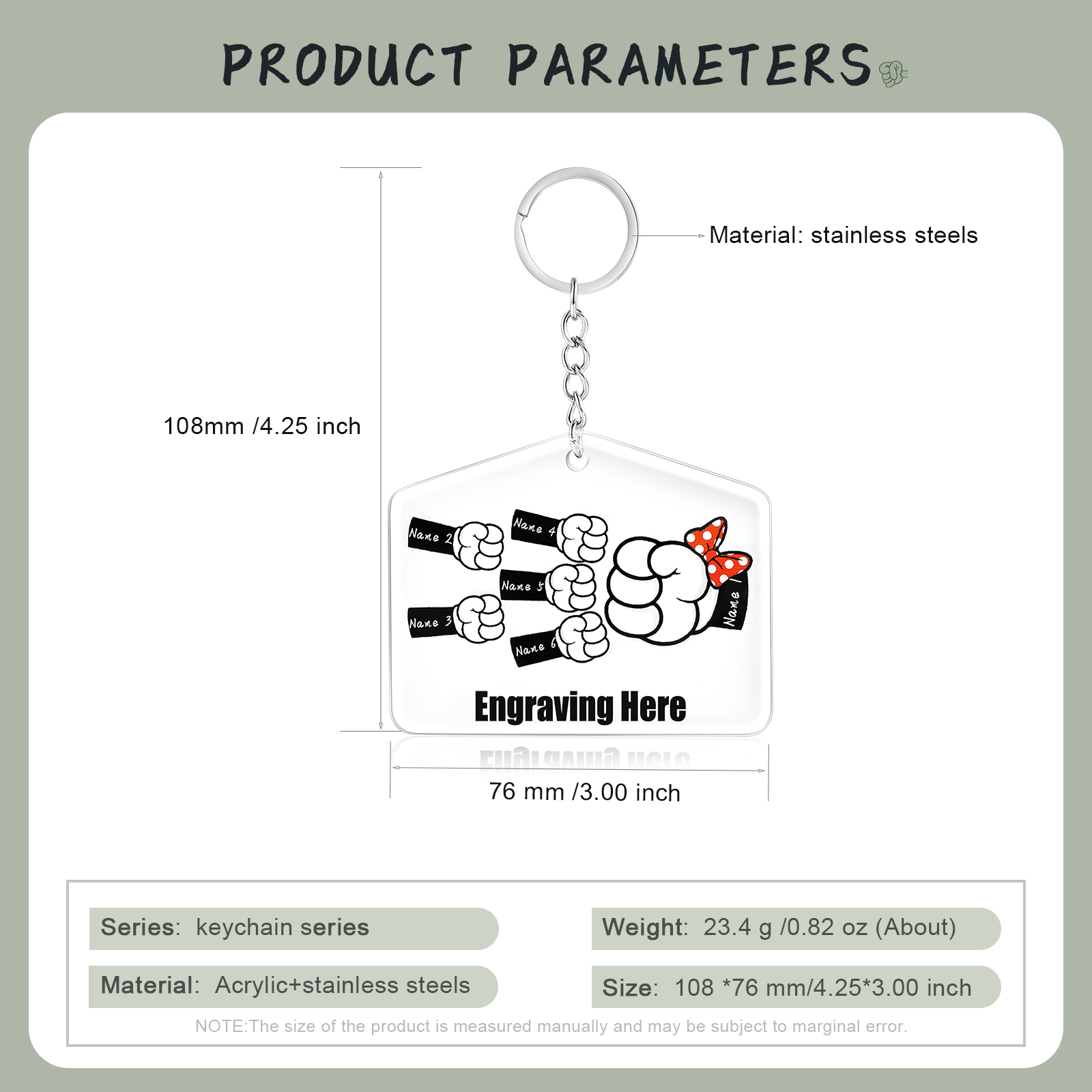 6 Names-Personalized Acrylic Family Fist Keychain-Custom Special Name Keychain Gift For Family