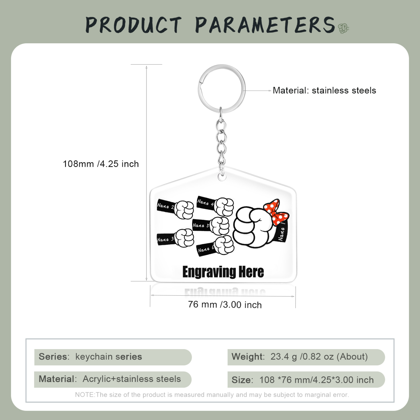 6 Names-Personalized Acrylic Family Fist Keychain-Custom Special Name Keychain Gift For Family