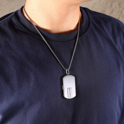 Personalized Dog Tag Locket Necklace for Men with Engraving and 2 Photos