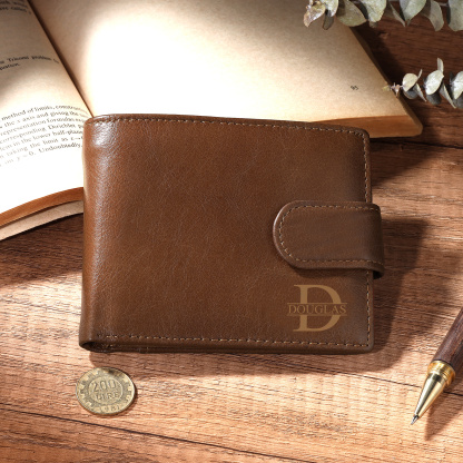 Personalized Genuine Leather RFID Blocking Mens Wallet with Strap Closure Custom Name Initials Fathers Day Gift for Dad Boyfriend Husband Grandpa Father in Law | Jessemade