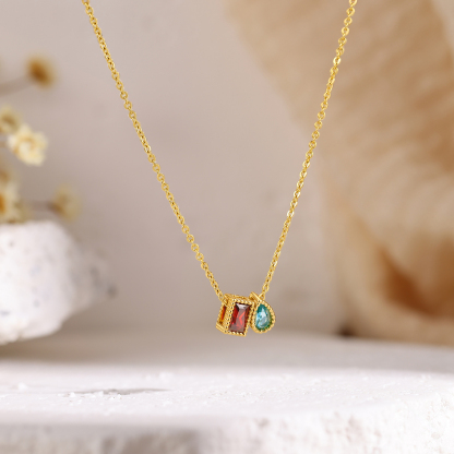 Personalized Birthstone Charm Necklace Customized with 1-6 Stones