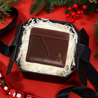 Personalized First  Layer Leather Men's Wallet - Custom Name and Letter Gift for Him | Jessemade