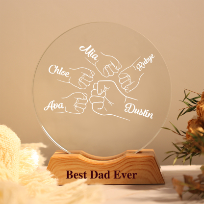 Personalized Crystal Led Night Light For Dad With 1–6 Names And Fist Bump Design