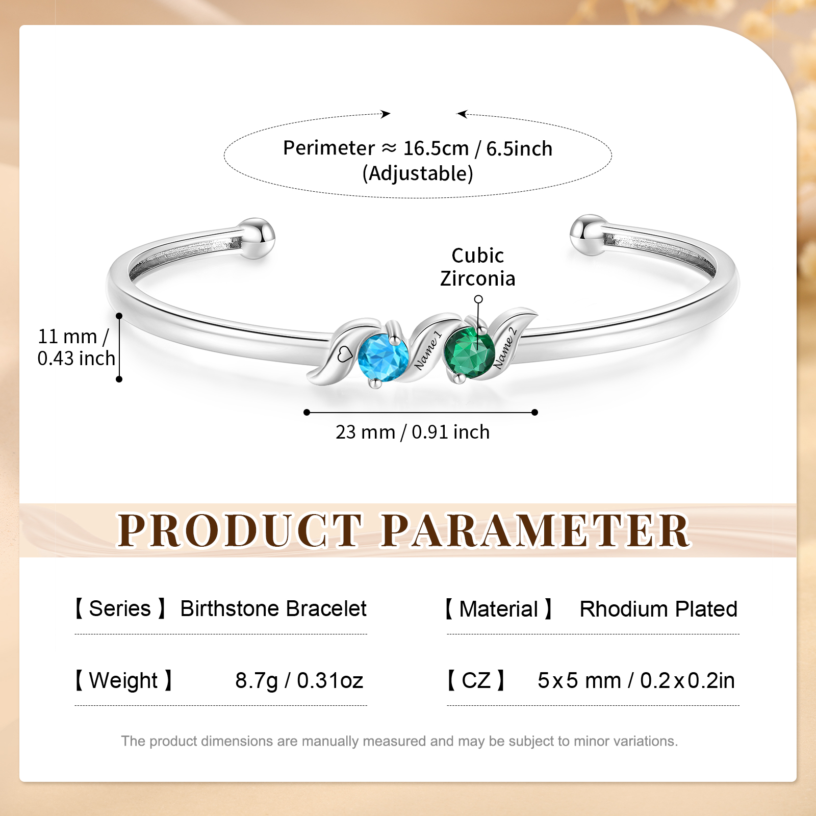 Personalized Women Birthstones Bangle Family Bracelet Customized With 1–5 Names Stones