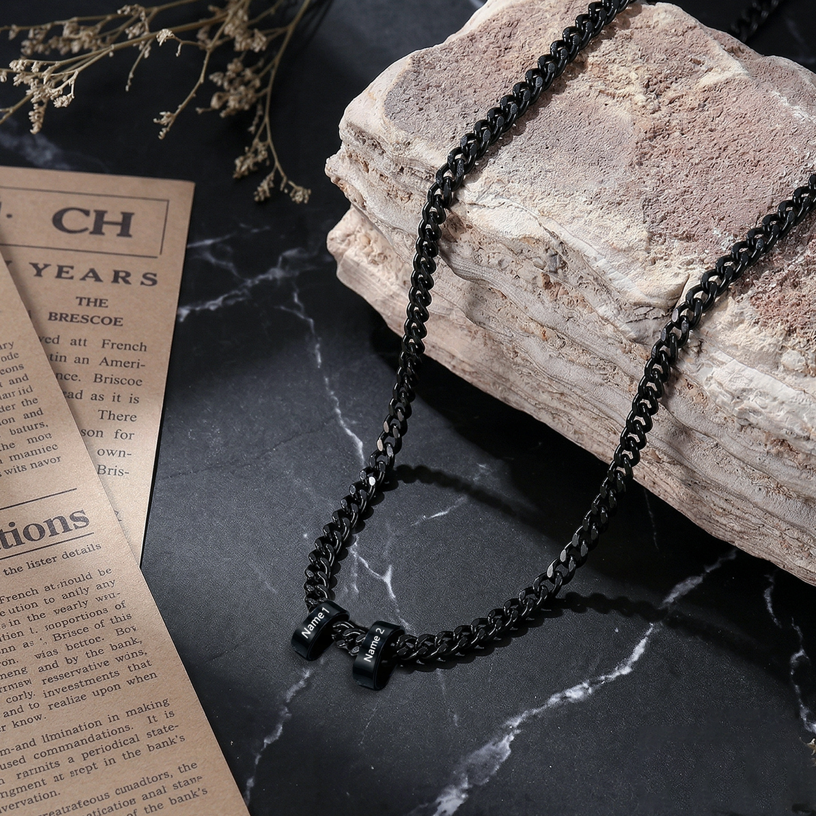 Personalized Stainless Steel Men’s Necklace Custom With 2-6 Name Beads For Men Dad Husband