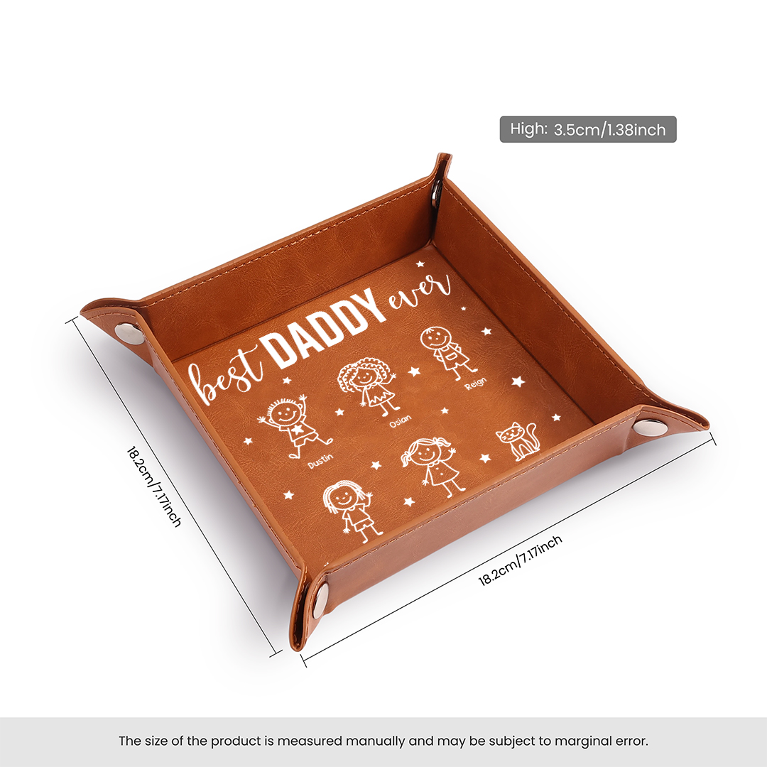 Personalized Leather Valet Tray Customized With 1 To 10 Children’s Names For The World’s Best Dad/Grandpa
