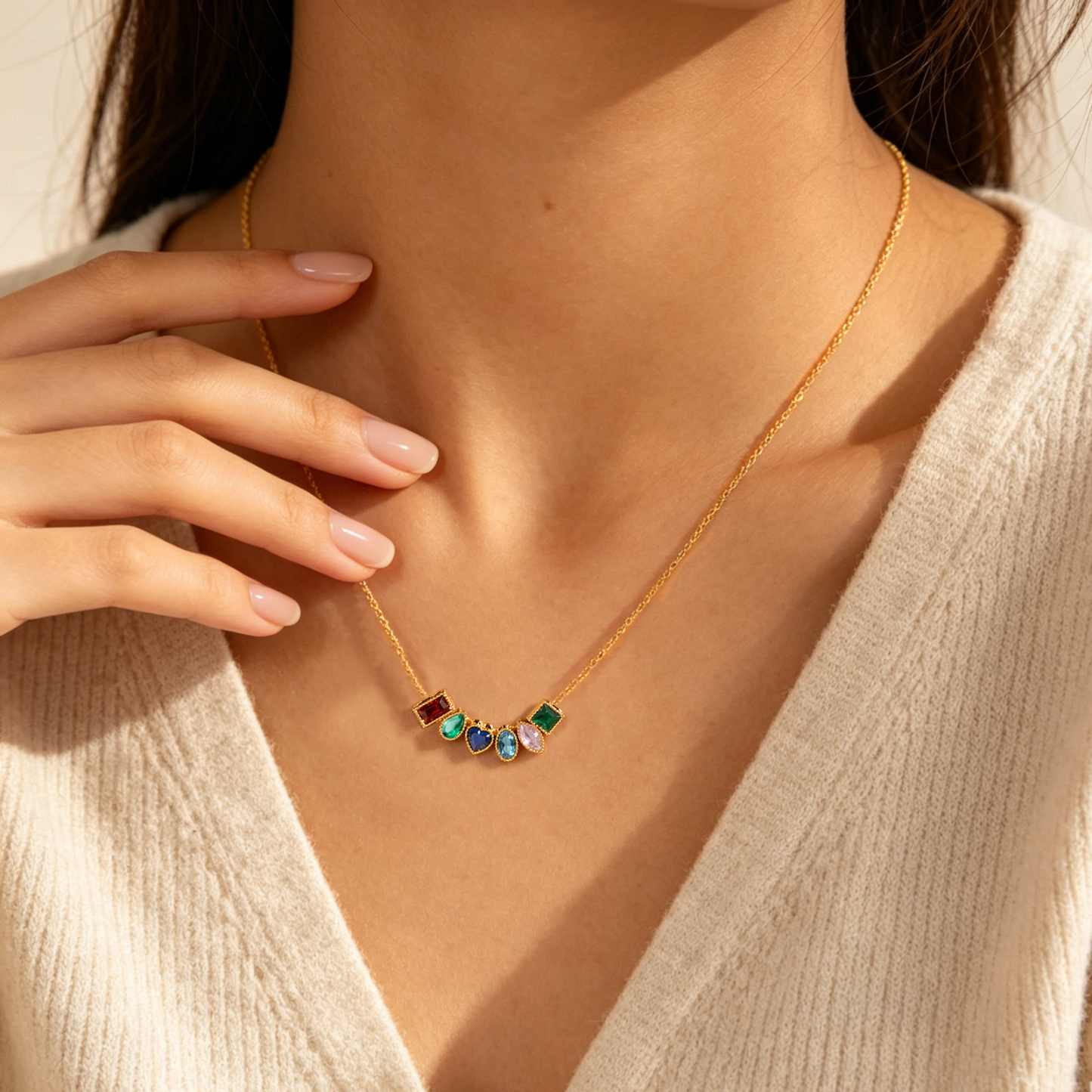 Personalized Birthstone Charm Necklace Customized with 1-6 Stones