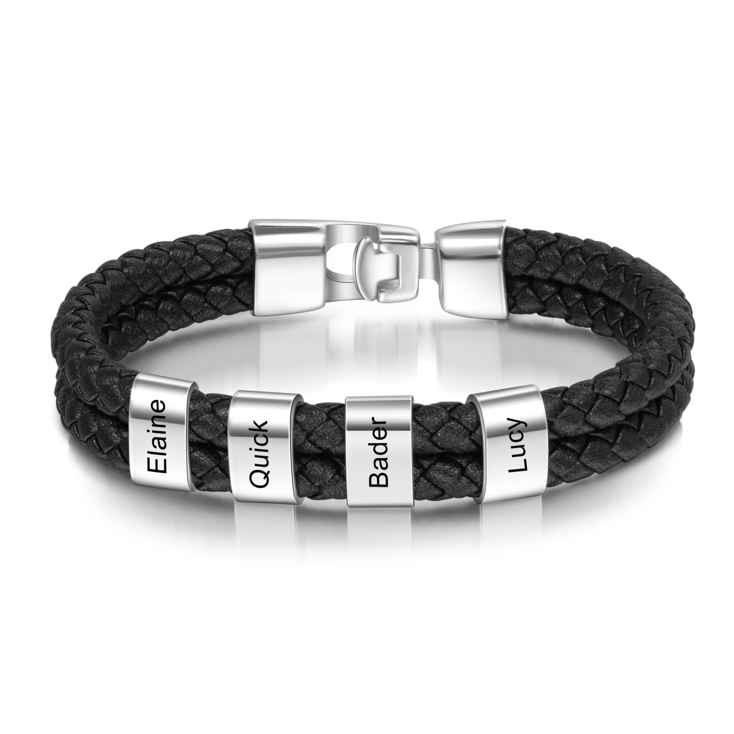 Personalized Braided Leather Bracelet Engraved 4 Names Men's Bracelet for Him