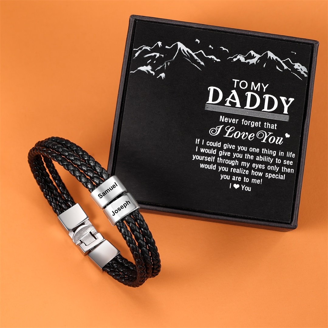 Personalized Braided Leather Bracelet Engraved 2 Names Men's Bracelet Gifts For Him
