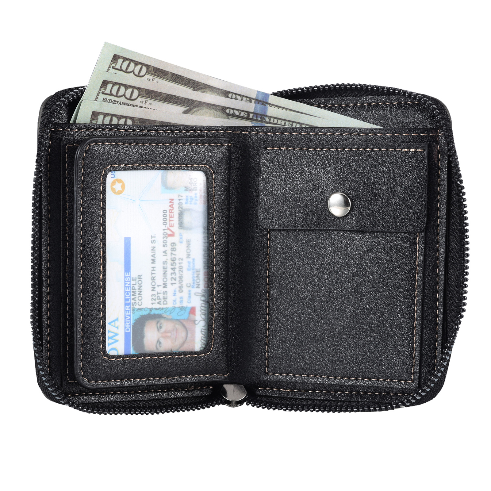 2 Names - Personalized Photo Text Custom Leather Men's Wallet Custom Name Zipper Wallet for Dad