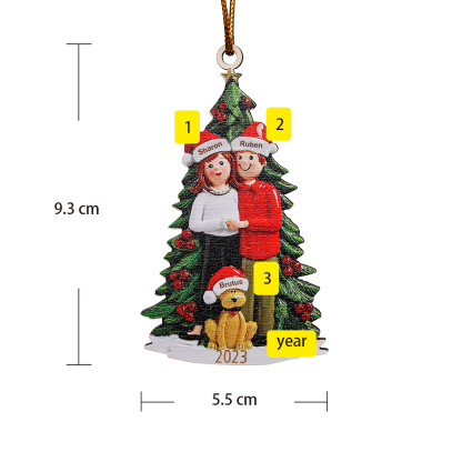 2 Names+Dog Name - Personalized Couples Christmas Tree Ornaments Customized Name & Year Wooden Hanging Ornament Gift for Couples