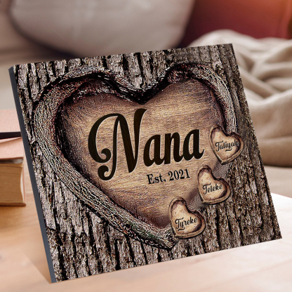 3 Names-Personalized Nana Wooden Ornament Custom Text And Date Home Decoration for Family