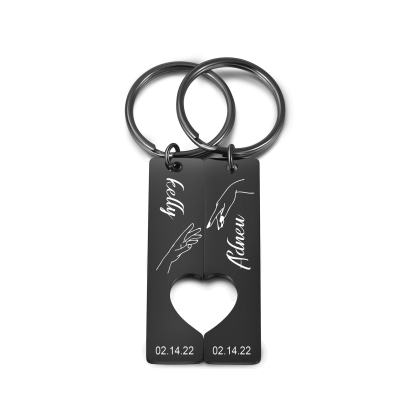Personalized Promise Couple Keychain Set Engrave Name Heart Matching Couple Gifts