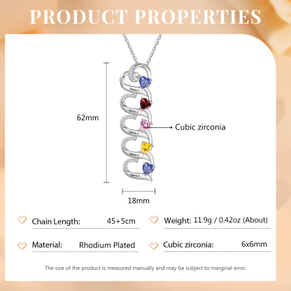 5 Names-Personalized Hearts Necklace Custom Birthstone Necklace Engraved Names Special Gifts for Her