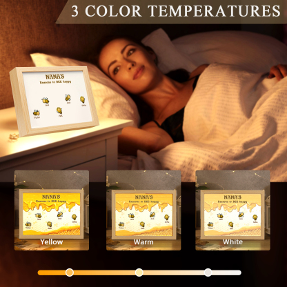 5 Names-Personalized Family Color Or Black And White Frame Custom 5 Names And Text LED Night Light