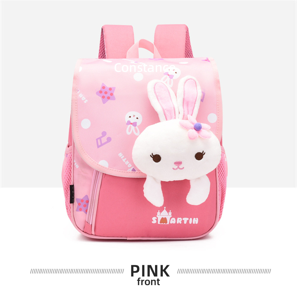 Personalized Pink Bunny Children School Bag Embroidery Name Black Backpack, Customized Schoolbag Travel Bag For Kids