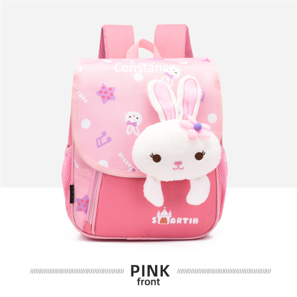 Personalized Pink Bunny Children School Bag Embroidery Name Black Backpack, Customized Schoolbag Travel Bag For Kids