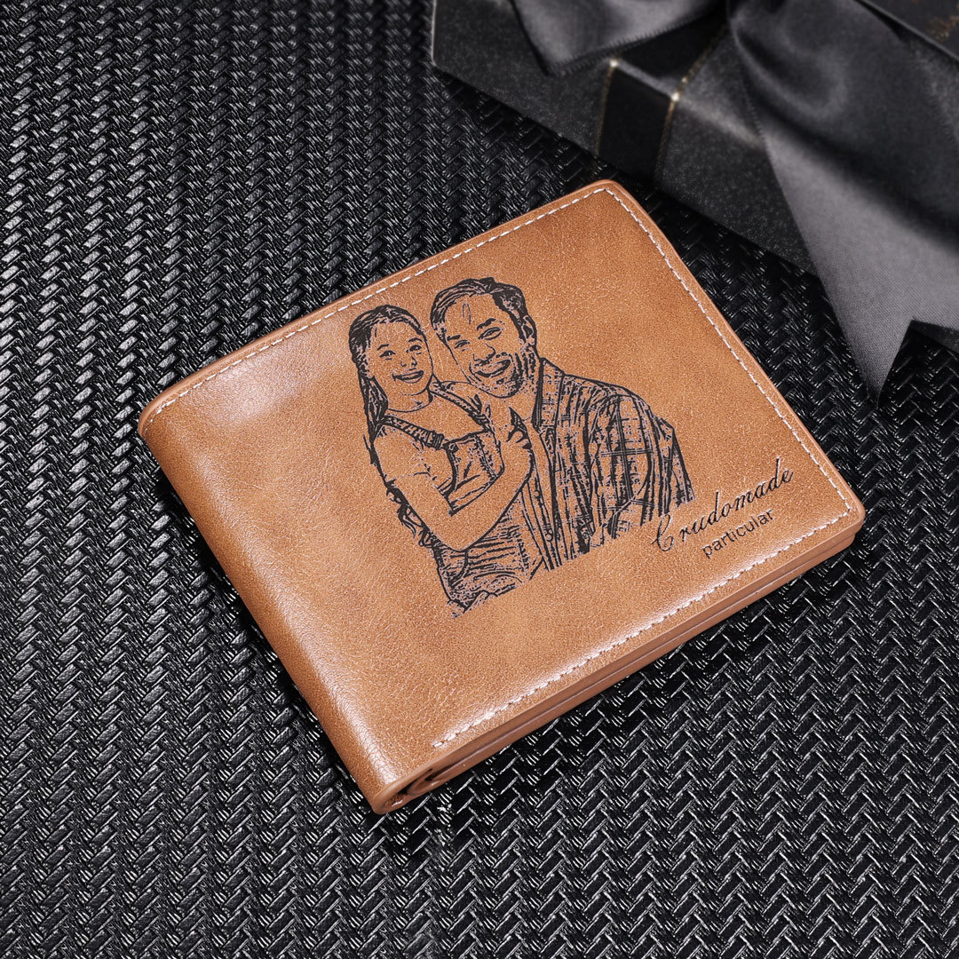 Personalized Leather Wallet Engraved Photo Short Purse Gifts For Men