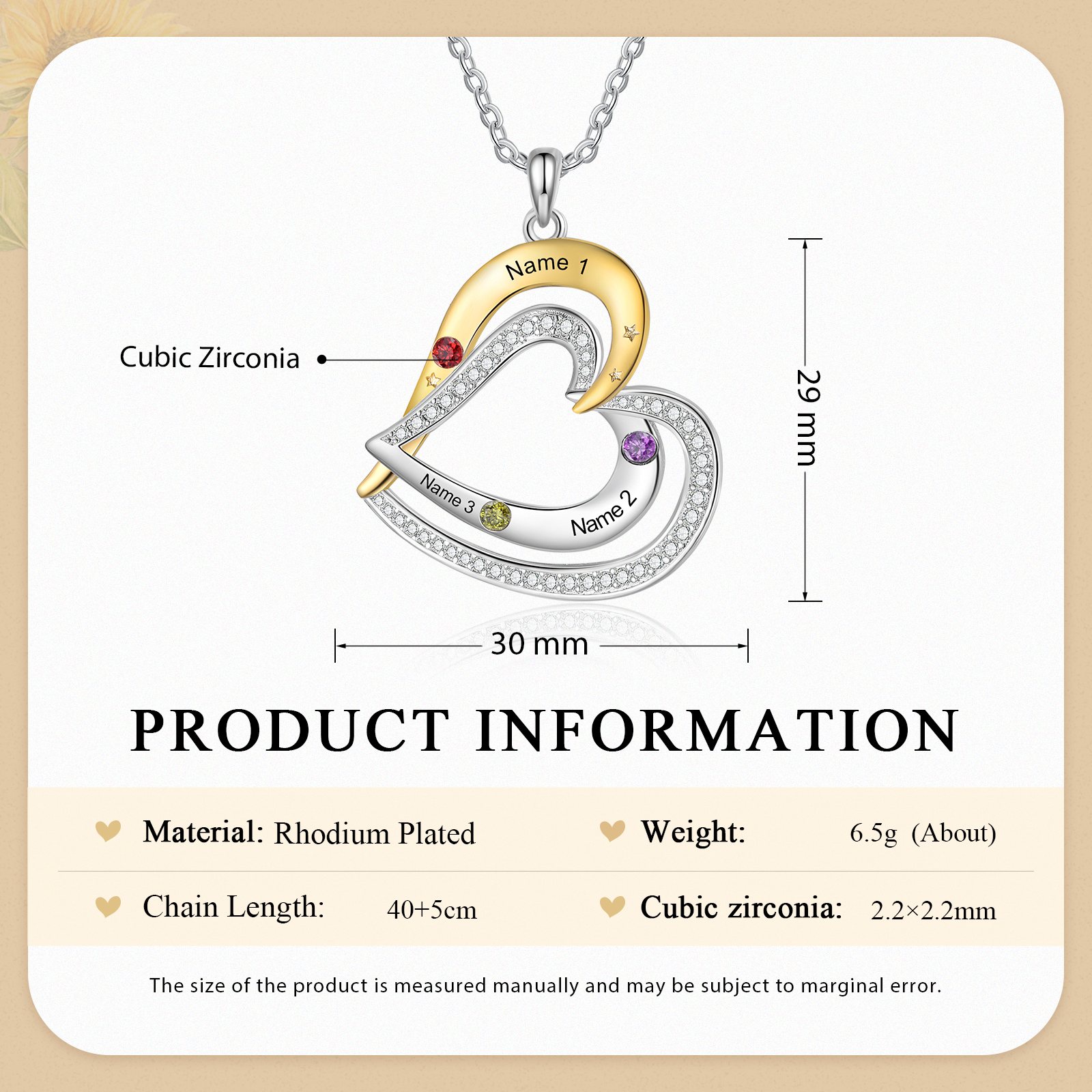 3 Names - Personalized Love Necklace with Customized Name and Birthstone, A Special Gift for Her