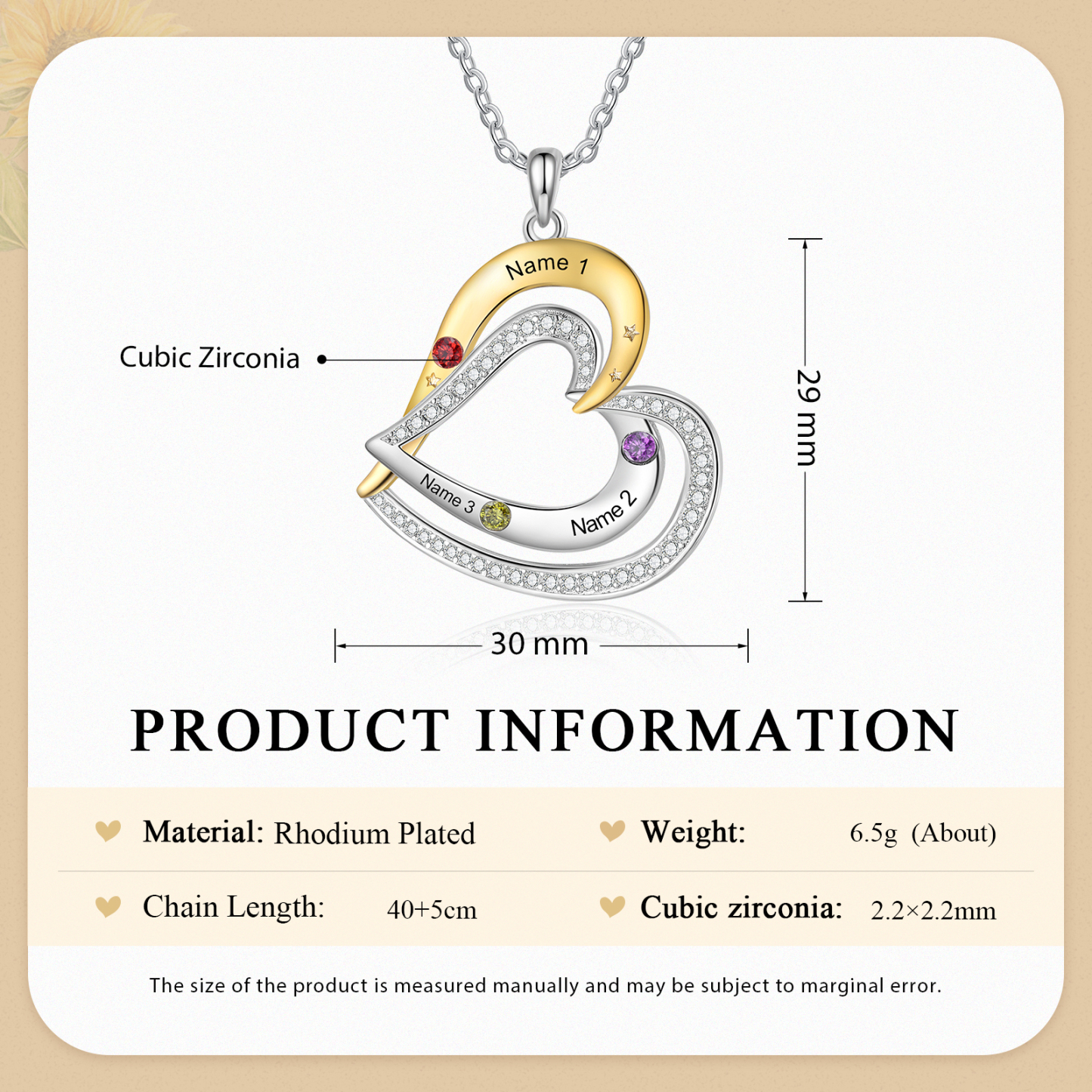 3 Names - Personalized Love Necklace with Customized Name and Birthstone, A Special Gift for Her