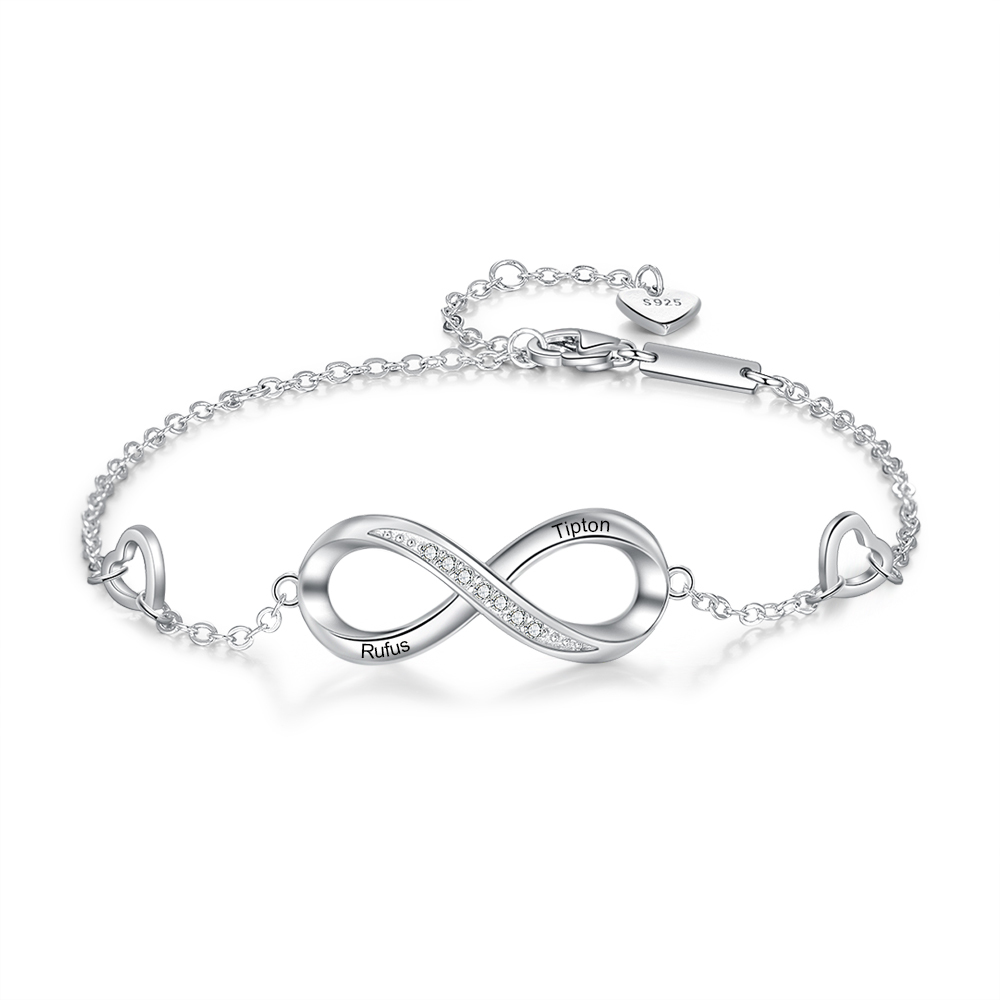 Personalized Engraving 2 Names Infinity Adjustable Bracelets For Women