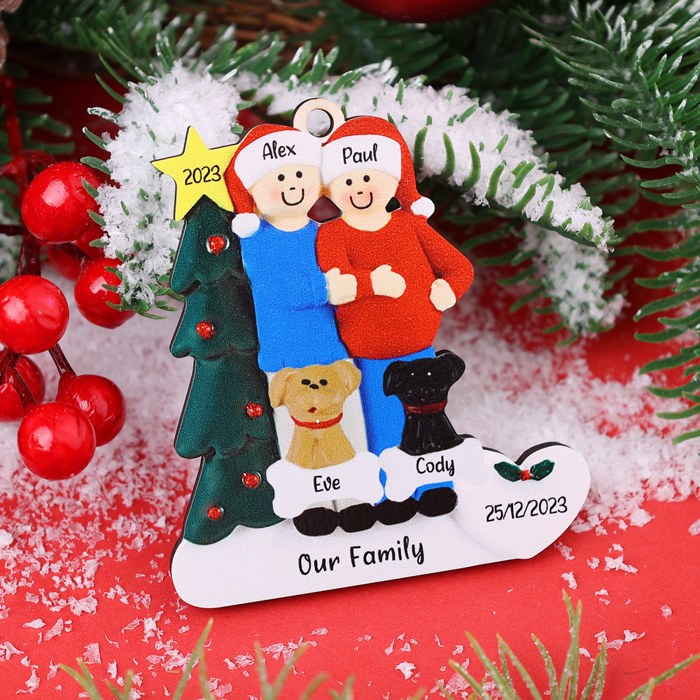 3 Names-Personalized Family Wooden Christmas Xmas Tree Decoration Ornament-Custom 3 Names And Dates Hanging Ornament Gifts For Family